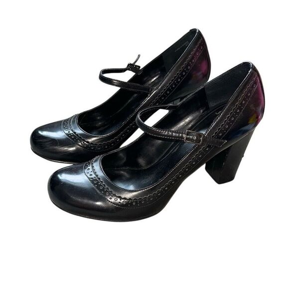 Y2K 2000’s Aldo sz 40/9.5 chunky Mary Jane pumps round toe leather black heels - Picture 1 of 9